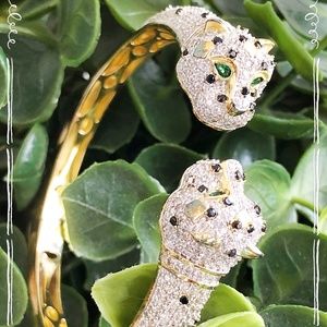 Macy's Sterling CZ Spotted Panther Cuff Bracelet